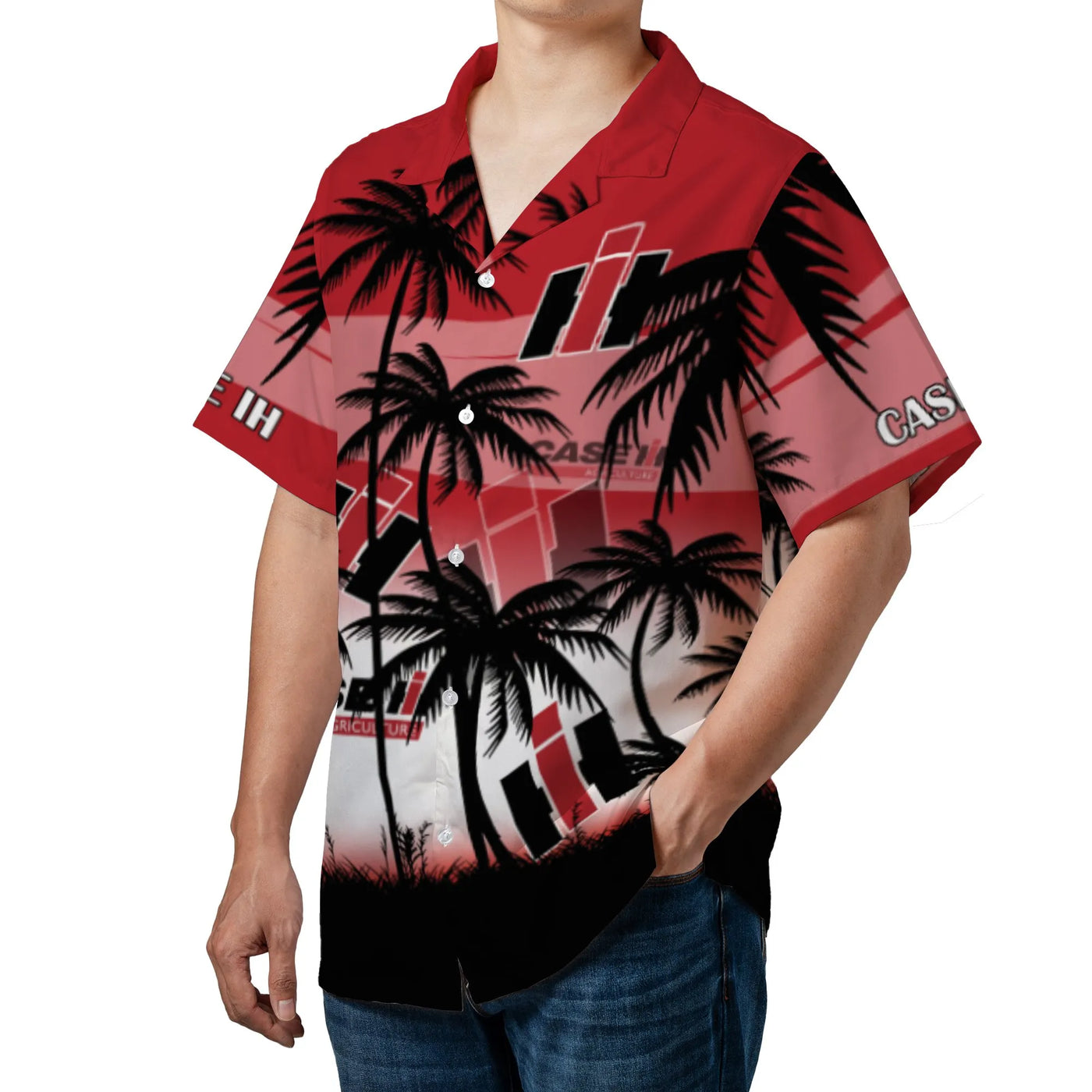 Case IH Hawaiian Shirt | Tropical Palm Tree Sunset Graphic | Premium Moisture-Wicking Polyester | Perfect Gift for Farmers & 