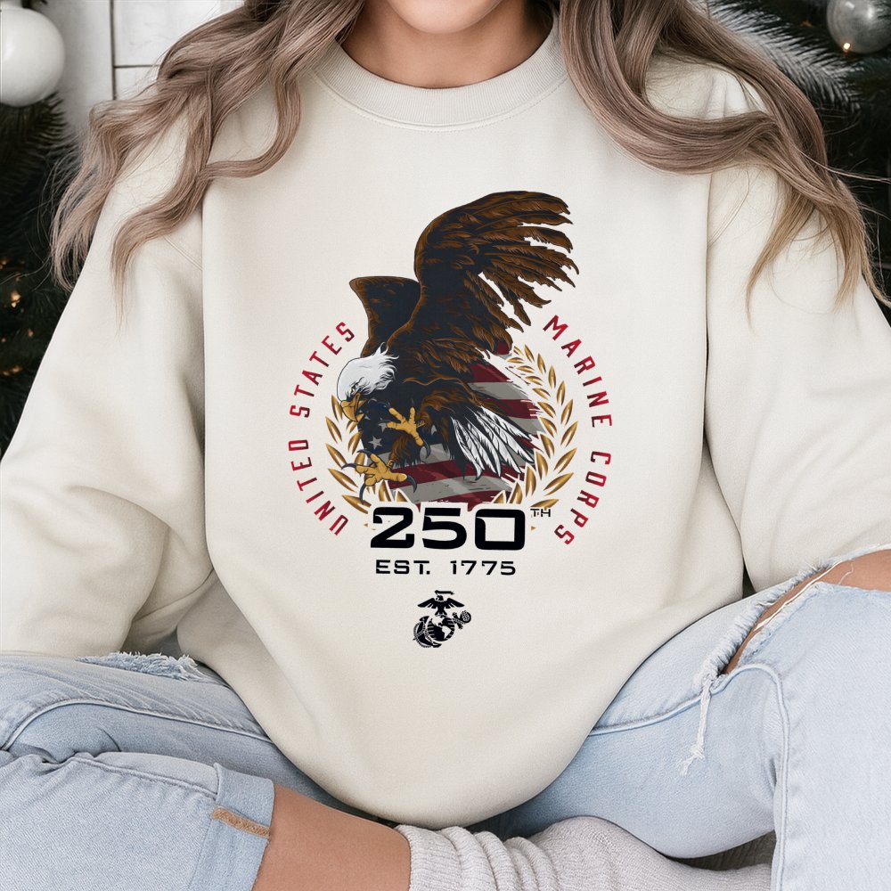 USMC 250th Anniversary Sweatshirt | Marine Corps 1775-2025 Eagle Globe Anchor Graphic | Premium Cotton Blend | Military Pride