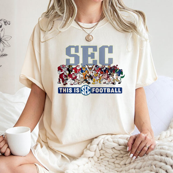 SEC Football Mascots T-Shirt | Vintage College Game Day Graphic Tee | Premium 100% Cotton Apparel | Gift for College Sports F