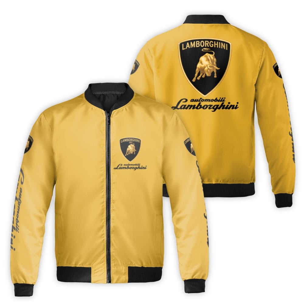 Lamborghini Logo Bomber Jacket | Yellow Streetwear Racing Coat | Durable Nylon Shell | Premium Gift for Sports Car Enthusiast