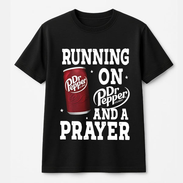 Running On Soda And A Prayer Graphic T-Shirt | Funny Caffeine Lover Quote | Premium Soft Cotton | Gift For Soda Addicts And C