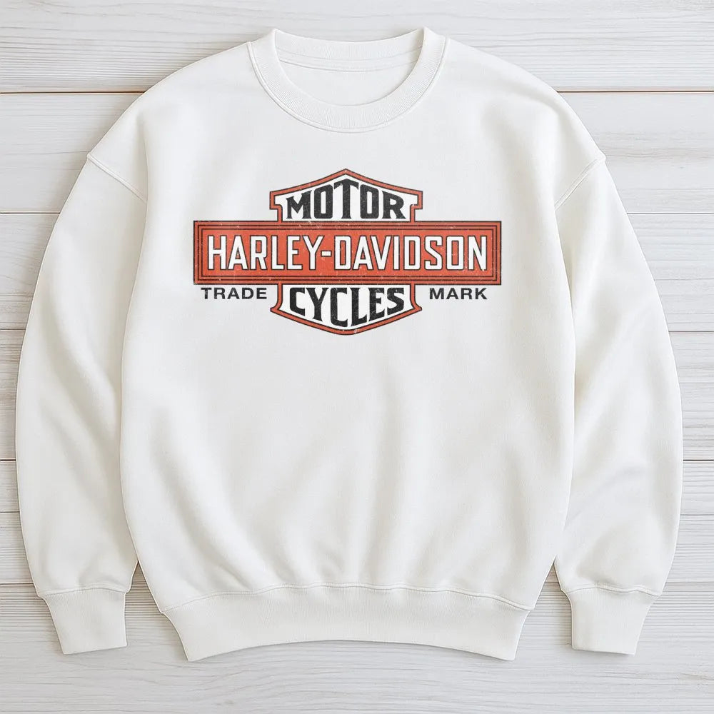 Vintage Motorcycle Graphic Sweatshirt | Distressed Motorbike Logo Print | Soft Cotton Blend Crewneck | Retro Biker Gift for M