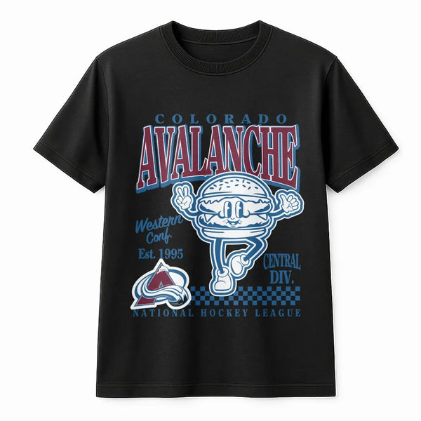 Colorado Avalanche T-Shirt | Vintage Retro Burger Mascot Graphic | 100% Premium Cotton Tee | Hockey Fan Apparel Gift