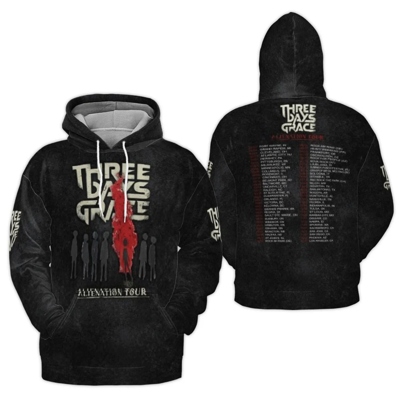 Three Days Grace Hoodie | Alienation Tour Graphic Print | Premium Polyester Fleece | Unisex Rock Band Concert Gift for Fans