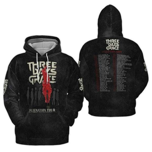 Three Days Grace Hoodie | Alienation Tour Graphic Print | Premium Polyester Fleece | Unisex Rock Band Concert Gift for Fans