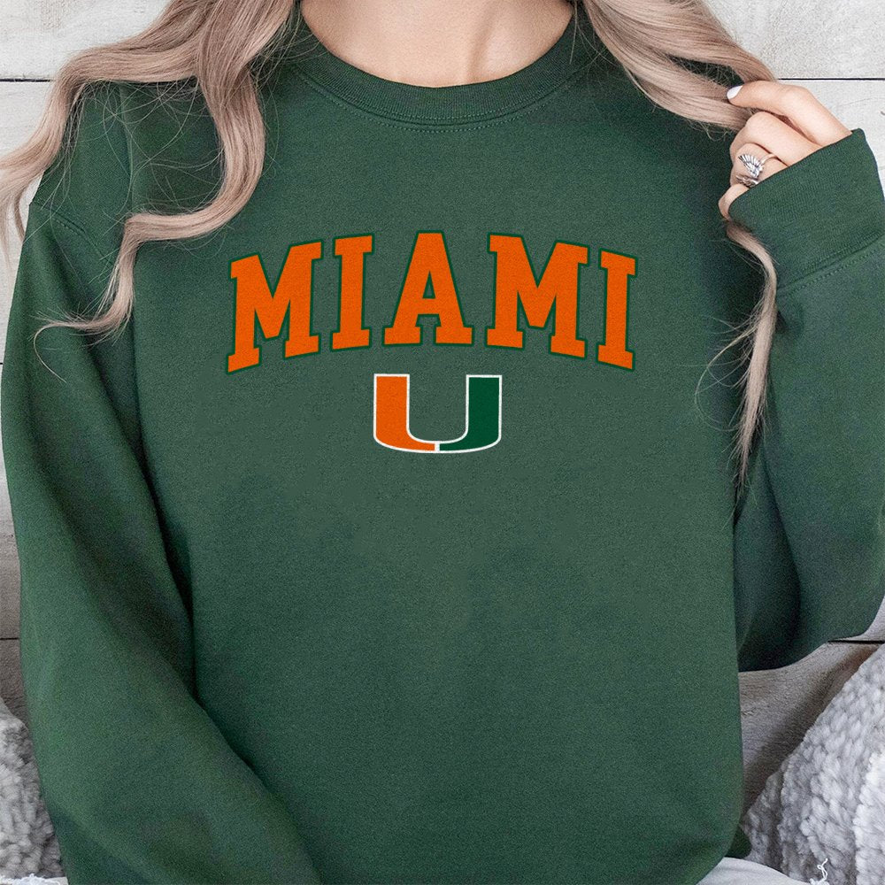 University Of Miami Sweatshirt | Arch Logo Graphic Print | Premium Cotton Blend Fleece | Fan Apparel Gift For Students And Al