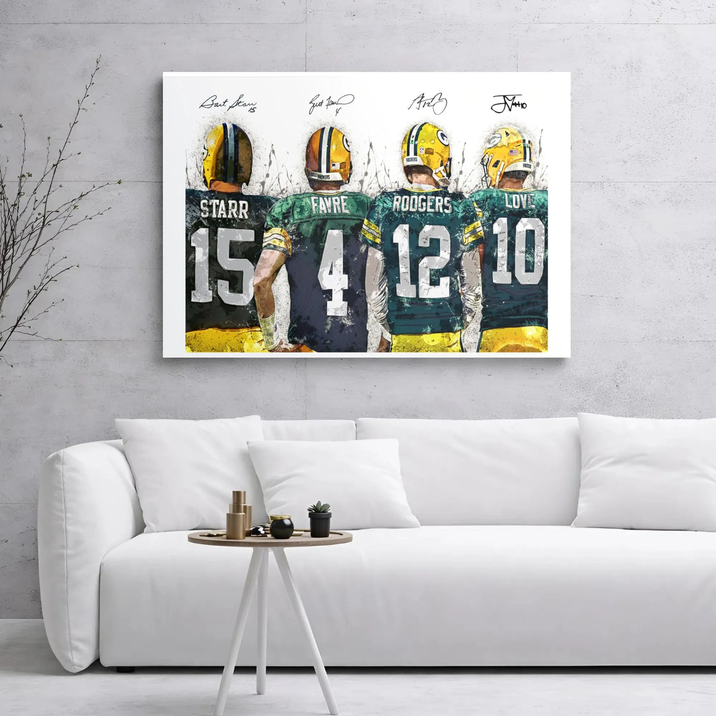 Green Bay Packers Quarterback Wall Art | Bart Starr Brett Favre Aaron Rodgers Jordan Love Poster | Premium Gallery Wrapped Ca