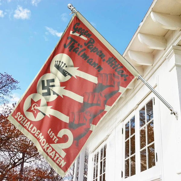 Iron Front House Flag | Three Arrows Anti-Fascist Historical Propaganda Art | Durable Weather-Resistant Polyester | History D