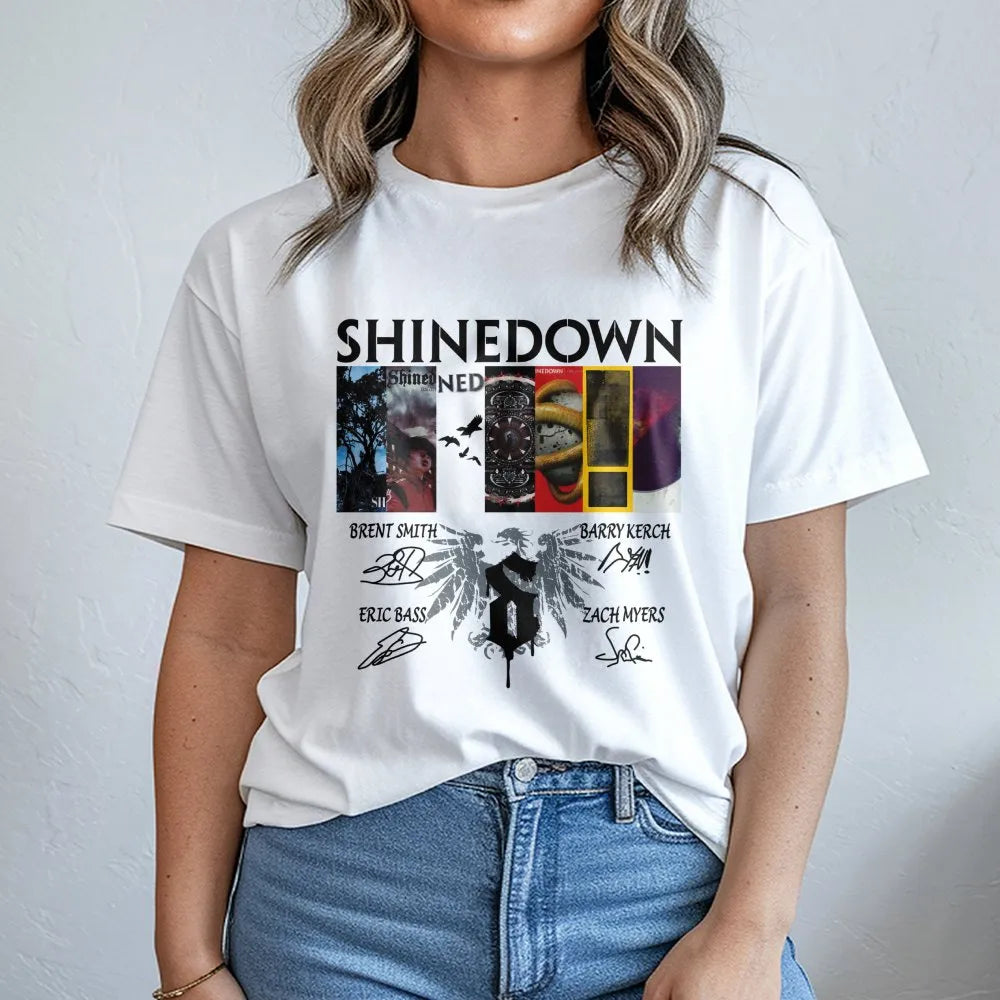 Shinedown Band T-Shirt | Album Collage Graphic with Autographs | Premium Soft Cotton Tee | Music Tour Merch Gift for Rock Fan