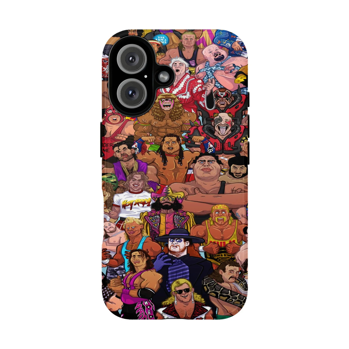 Wrestling Legends iPhone Case | Retro 90s Wrestler Cartoon Collage | Dual-Layer Protective Cover | Collector's Gift for Wrest