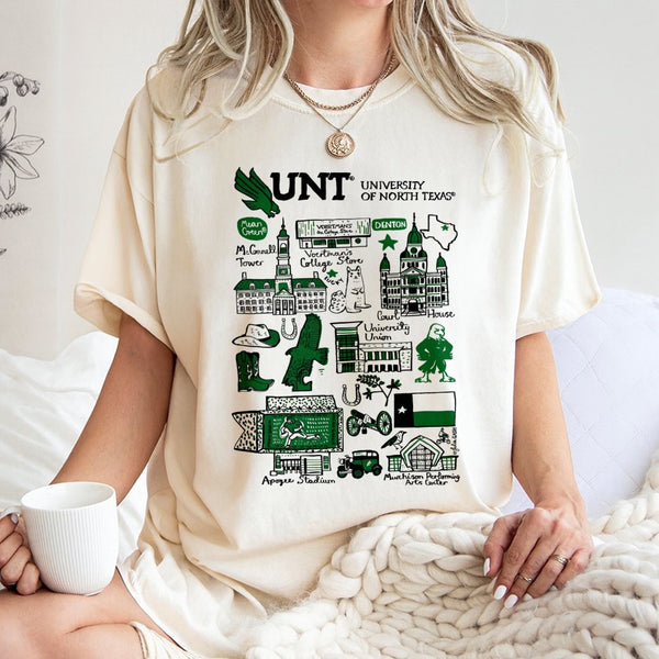 UNT University of North Texas T-Shirt | Denton Campus Landmarks Graphic | Premium 100% Cotton | Collegiate Gift for Students 