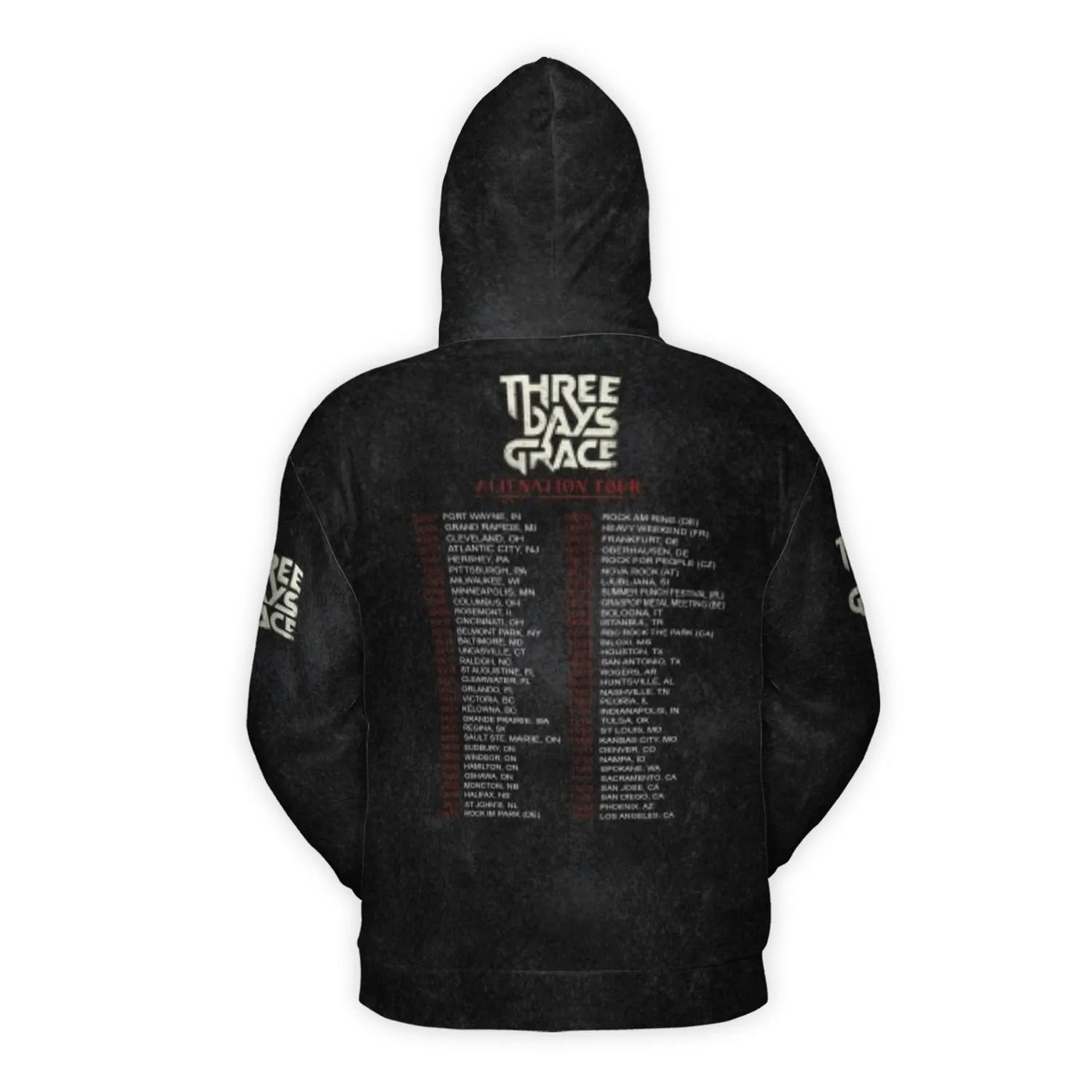 Three Days Grace Hoodie | Alienation Tour Graphic Print | Premium Polyester Fleece | Unisex Rock Band Concert Gift for Fans