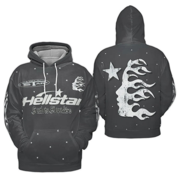 Streetwear Graphic Hoodie | Flaming Face Starry Night 3D Print | Premium Polyester Fleece | Unisex Urban Style Gift for Men a