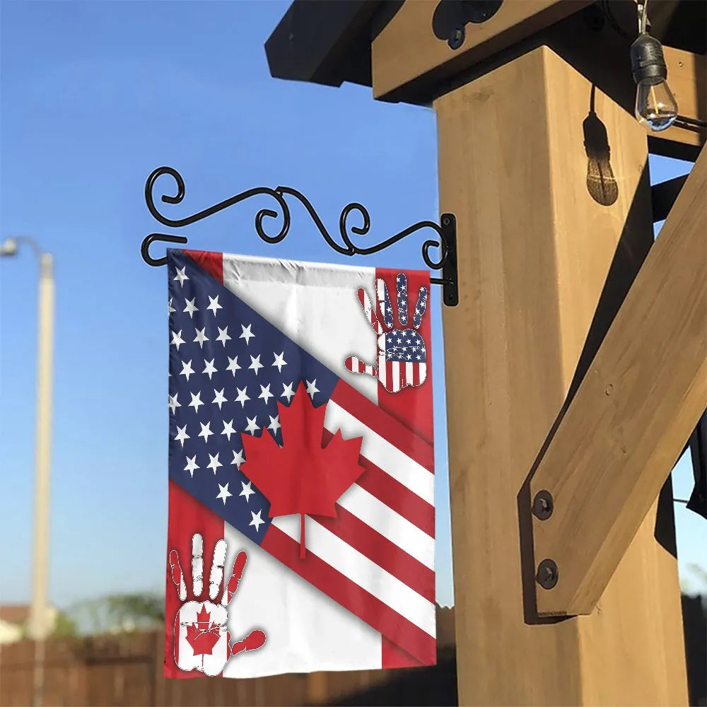 American Canadian Friendship Garden Flag | Double Sided Patriotic Handprint Design | Weather Resistant Polyester | Patriotic 