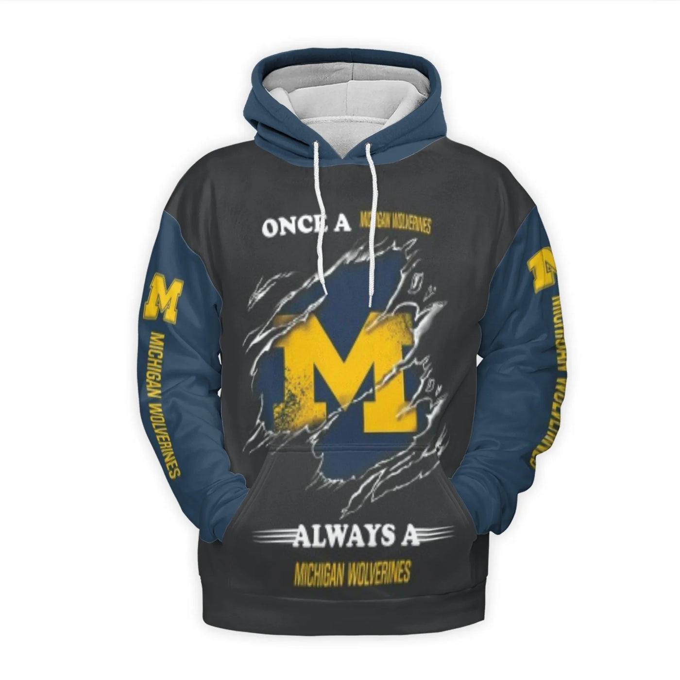 Michigan Wolverines 3D Hoodie | Torn Logo Graphic Print | Premium Polyester Fleece Lining | Unisex Sports Gift for Fans