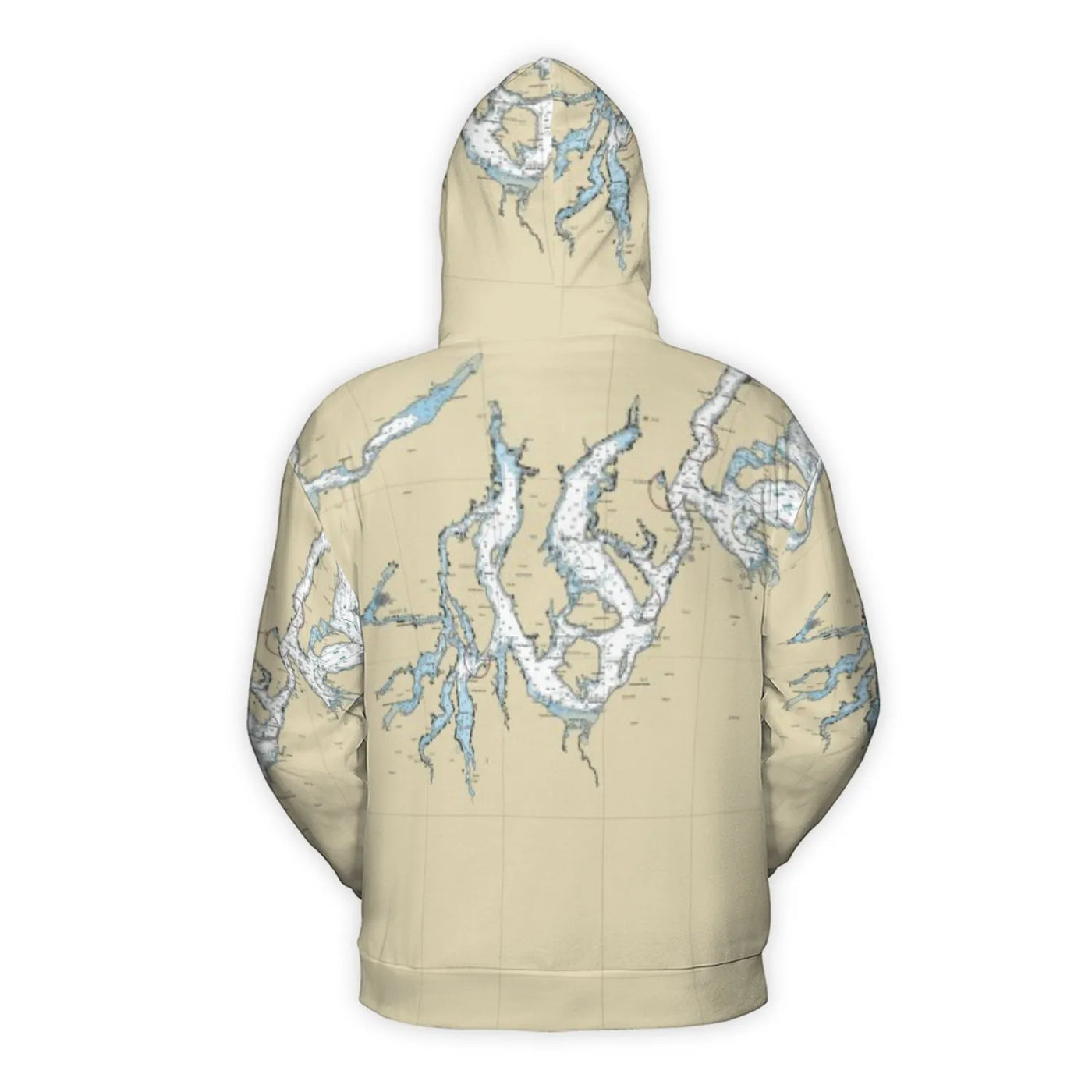 Puget Sound Nautical Chart Hoodie | All-Over Print Map Graphic | Premium Polyester Fleece | Gift For Sailors & Pacific Northw