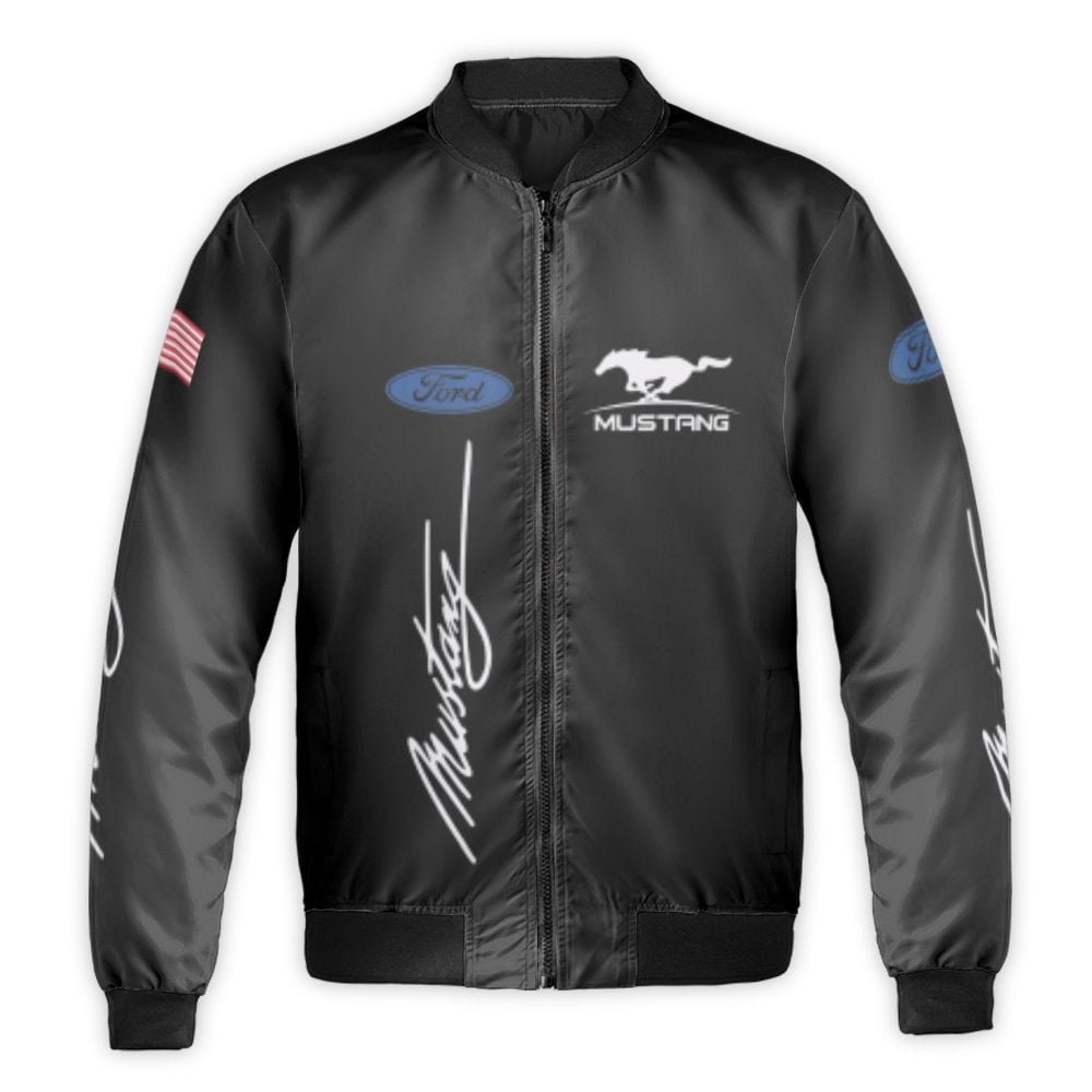 Ford Mustang Bomber Jacket | Pony Logo Tri-Bar Graphic | Premium Nylon Outerwear | Gift For Muscle Car Enthusiasts & Fans