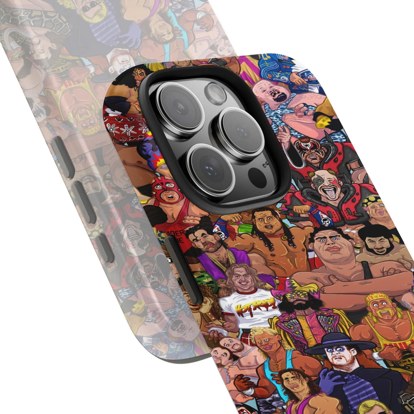 Wrestling Legends iPhone Case | Retro 90s Wrestler Cartoon Collage | Dual-Layer Protective Cover | Collector's Gift for Wrest