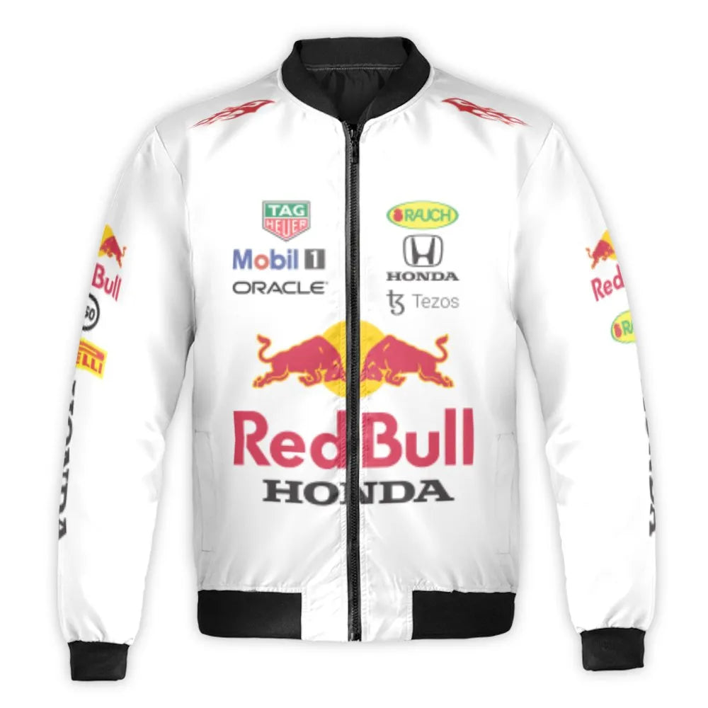 Formula 1 Racing Bomber Jacket | Red Bull Honda Inspired Graphic | Durable Nylon Streetwear | Unisex Fan Gift for Motorsport 
