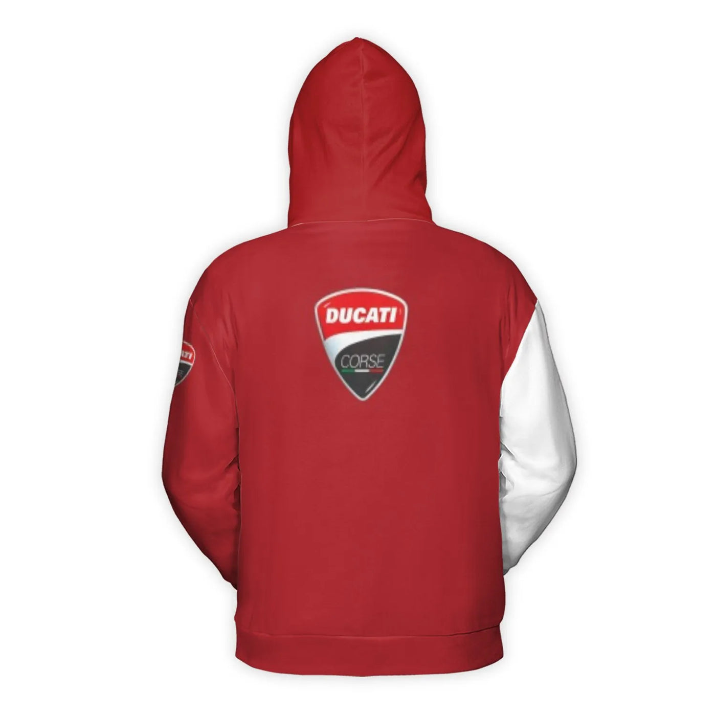 Ducati Corse Hoodie | Graphic Skull Red White Pullover | Brushed Fleece Polyester | Motorsport Fan Gift