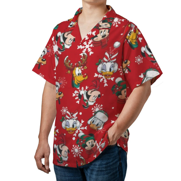 Christmas Character Hawaiian Shirt | Disney-Inspired Cartoon Festive Print | Lightweight Woven Polyester | Fun Holiday Gift f