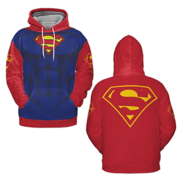 Superhero Costume Hoodie | 3D Printed S-Shield Graphic Pullover | Brushed Fleece Polyester | Unisex Casual Gift for Comic Boo