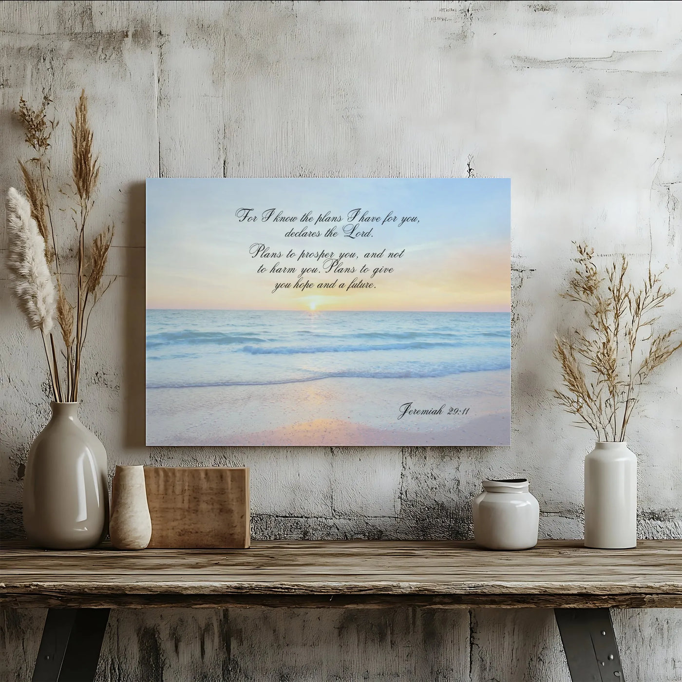 Jeremiah 29:11 Canvas Wall Art | Scripture Bible Verse Beach Sunset | Gallery Quality Premium Print | Christian Faith Home De