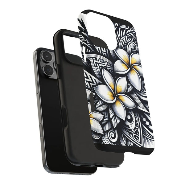 Polynesian Tribal Phone Case | Plumeria Flower Art Pattern | Dual-Layer Polycarbonate Protection | Premium Gift for Hawaii Lo