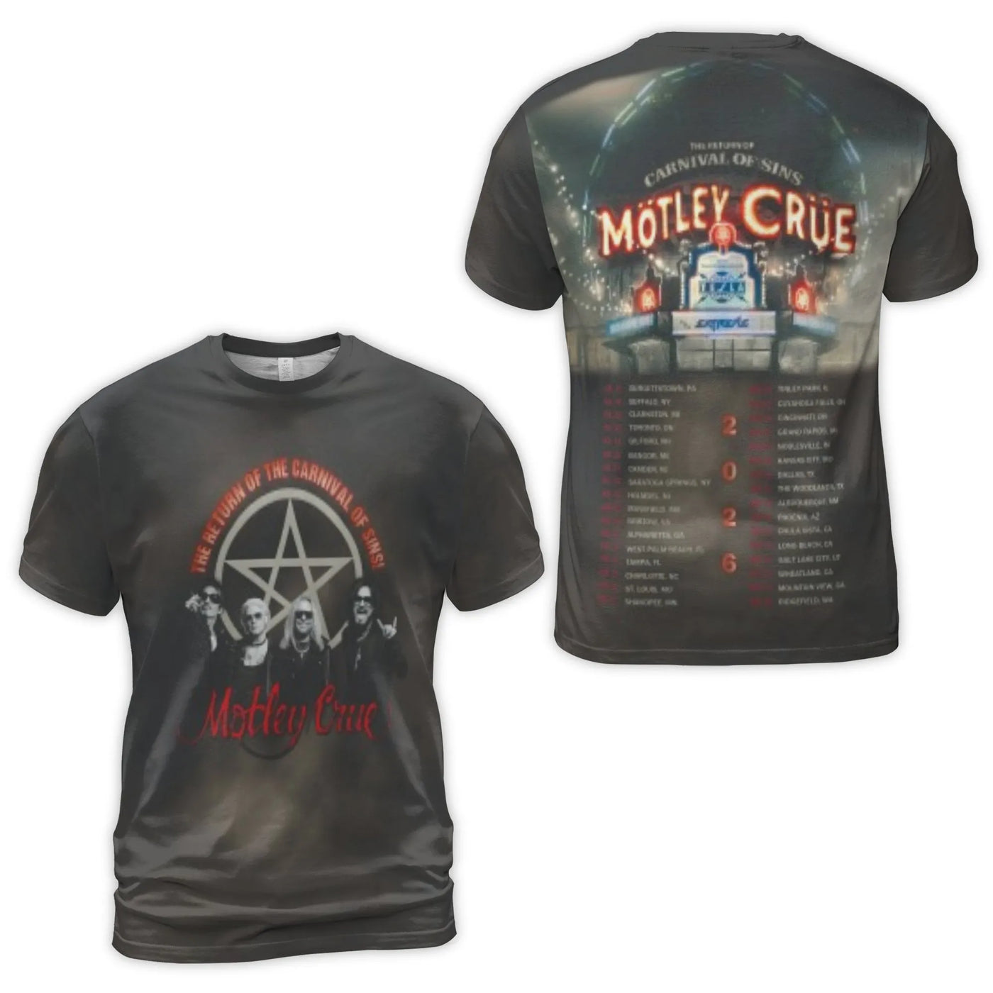 Motley Crue 2026 Tour T-Shirt | Carnival of Sins Graphic Tee | Premium Polyester Blend | Band Merch Gift for Rock Fans