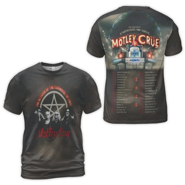 Motley Crue 2026 Tour T-Shirt | Carnival of Sins Graphic Tee | Premium Polyester Blend | Band Merch Gift for Rock Fans