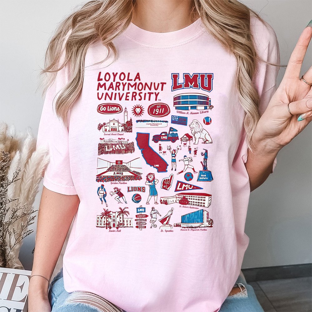 Loyola Marymount University T-Shirt | LMU Lions Campus Collage Graphic | Premium Cotton Unisex Tee | Gift for Students, Alumn