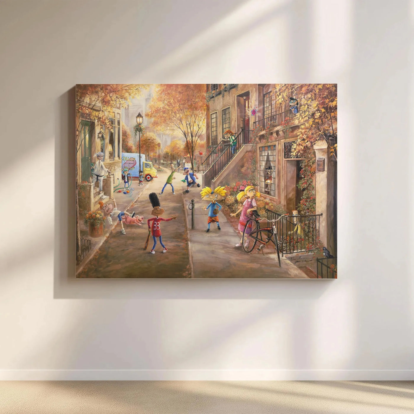 90s Cartoon Nostalgia Wall Art | Hey Arnold Streetball Cityscape Print | Premium Gallery Wrap Canvas | Unique Home Decor Gift