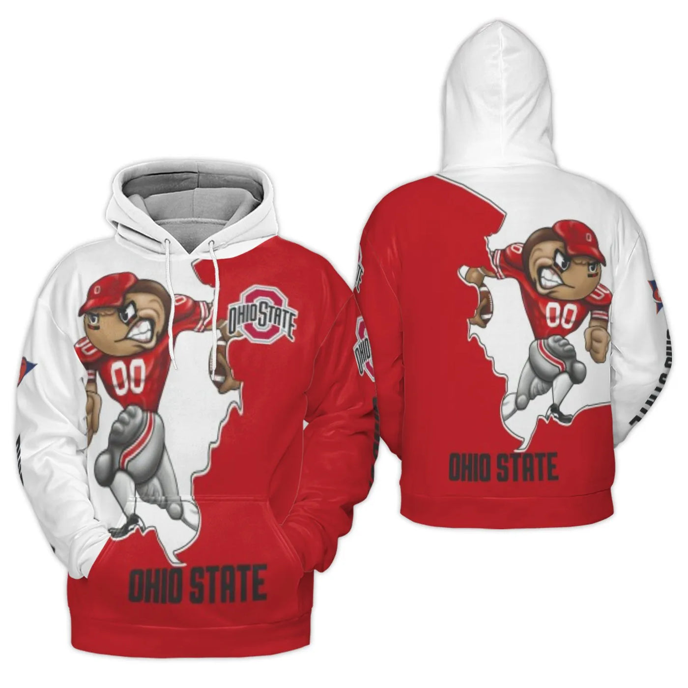 Ohio State Football 3D Hoodie | All-Over Print Mascot Graphic Sweatshirt | Premium Brushed Fleece Polyester | Unisex Fan Gift