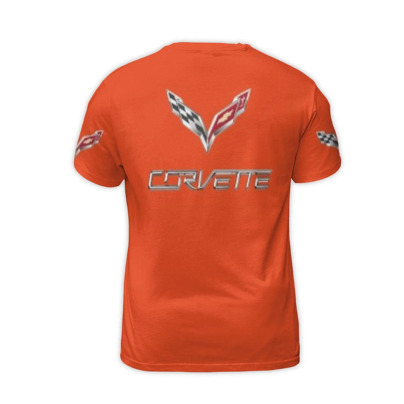 Corvette Sports Car 3D Graphic T-Shirt | Racing Stripe & Crossed Flags Logo | Premium Polyester Spandex | Gift for Car Enthus