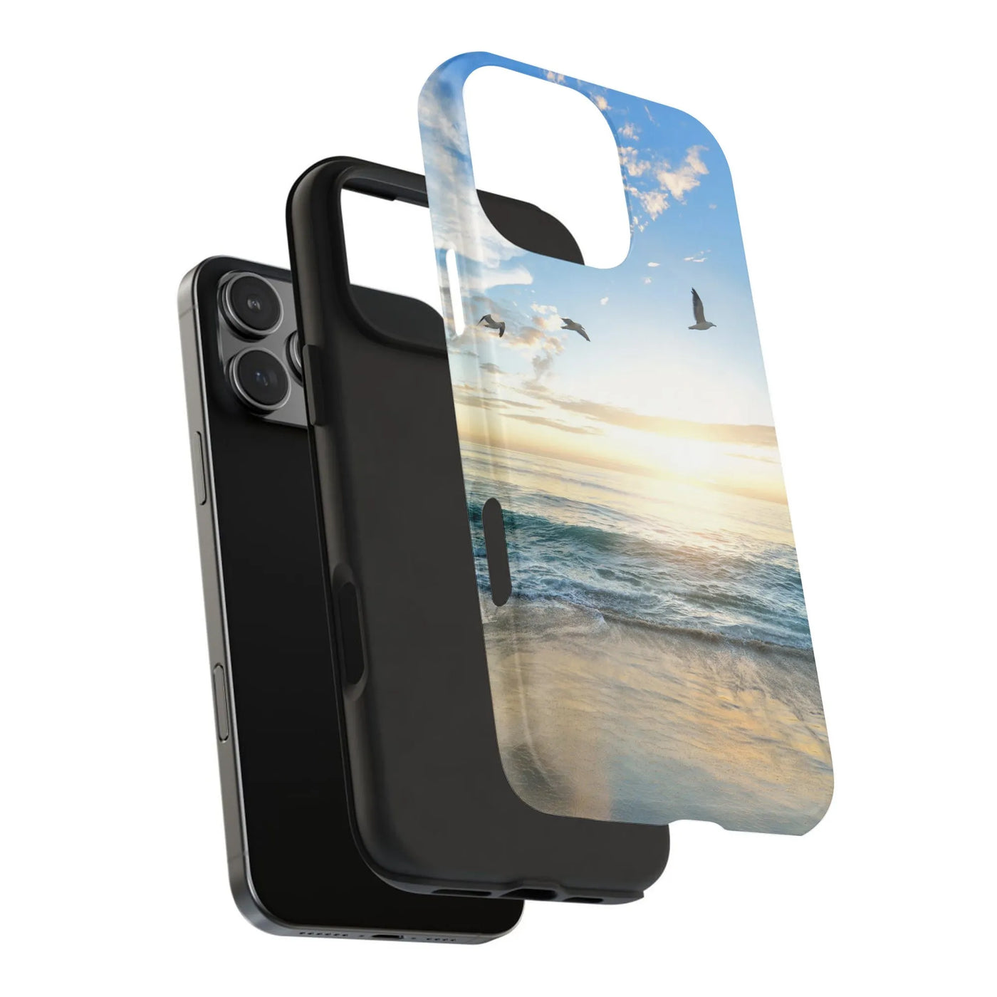 Ocean Sunset Phone Case | Scenic Seascape with Seagulls | Premium Dual-Layer Protective Cover | Gift for Beach Lovers