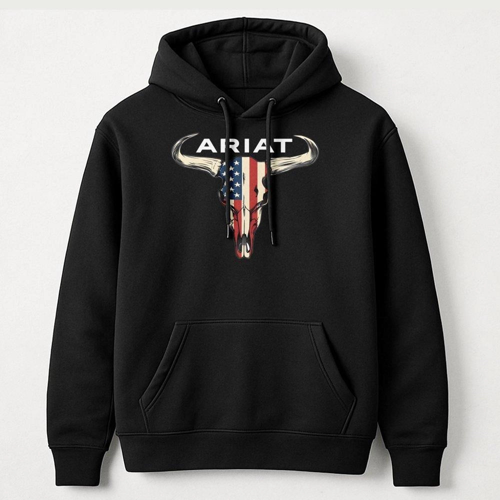 American Flag Bull Skull Hoodie | Western Cowboy Rodeo Graphic | Premium Cotton Blend | Country Farm Gift for Men and Women
