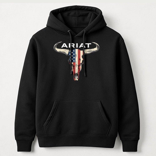 American Flag Bull Skull Hoodie | Western Cowboy Rodeo Graphic | Premium Cotton Blend | Country Farm Gift for Men and Women