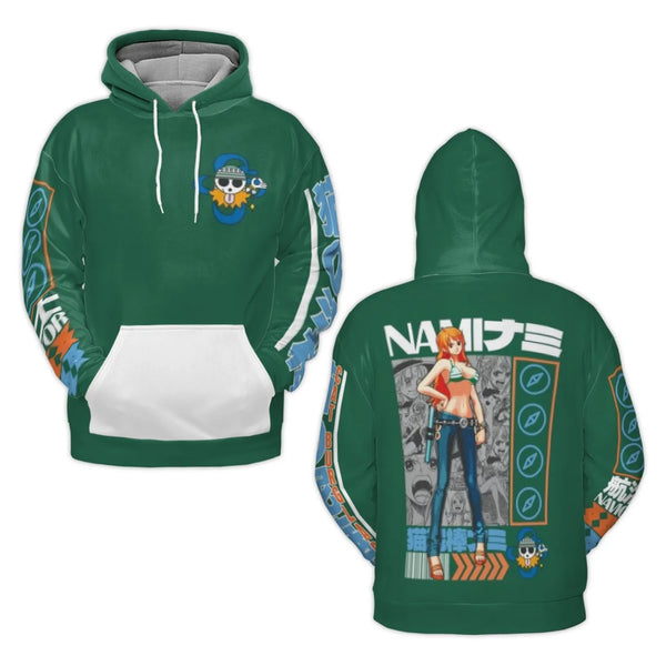 Anime Graphic 3D Hoodie | Nami Manga Character Print | Premium Polyester Fleece Pullover | Unisex Gift for One Piece Fans
