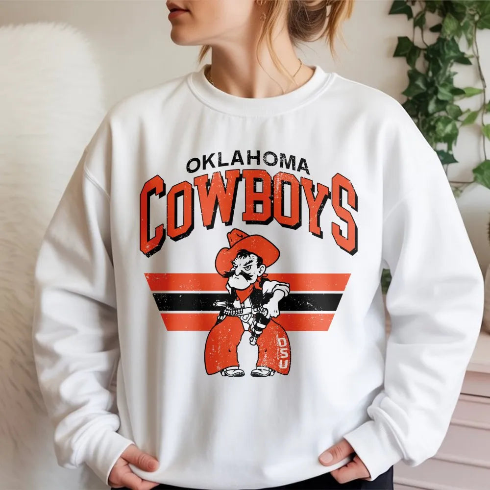 Oklahoma State Cowboys Sweatshirt | Vintage Mascot Graphic Print | Premium Cotton Blend | Unisex College Football Fan Apparel