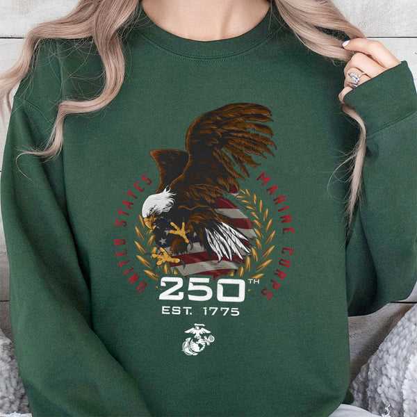 USMC 250th Anniversary Sweatshirt | Marine Corps 1775-2025 Eagle Globe Anchor Graphic | Premium Cotton Blend | Military Pride