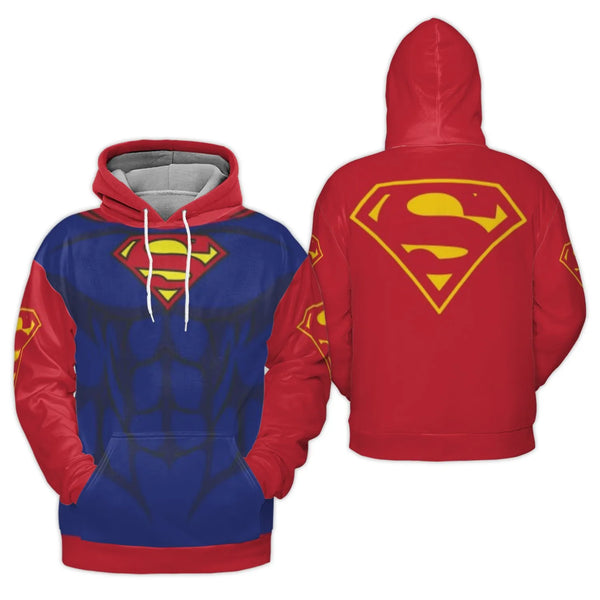 Superhero Costume Hoodie | 3D Printed S-Shield Graphic Pullover | Brushed Fleece Polyester | Unisex Casual Gift for Comic Boo