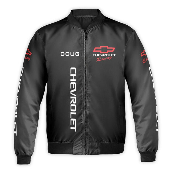 Chevrolet Racing Bomber Jacket | Personalized Custom Name Motorsport Gear | Durable Nylon Windproof Outerwear | Premium Gift 