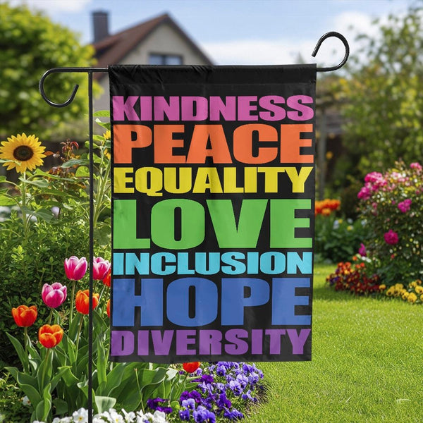 Kindness Peace Equality Garden Flag | Rainbow Pride Yard Decor | Durable Premium Polyester | Inclusive Home Outdoor Welcome G