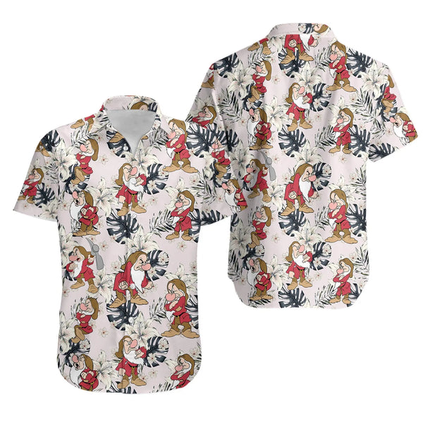 Grumpy Dwarf Hawaiian Shirt | Tropical Floral Aloha Print | Lightweight Summer Button Down | Gift For Animation Fans