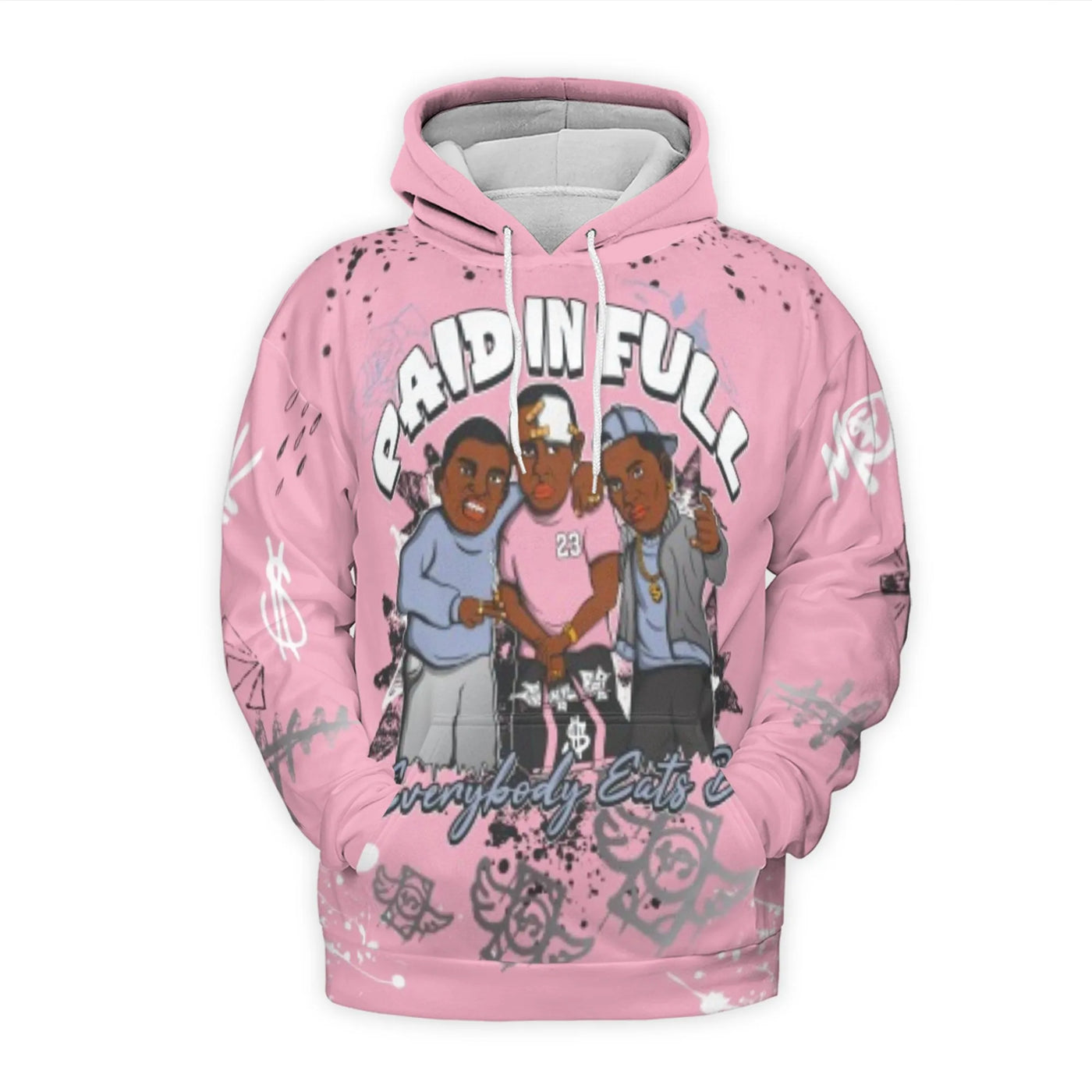 Paid In Full Graffiti Hoodie | Pink Streetwear Graphic Print | Premium Polyester Fleece | Unisex Casual Urban Sweatshirt Gift