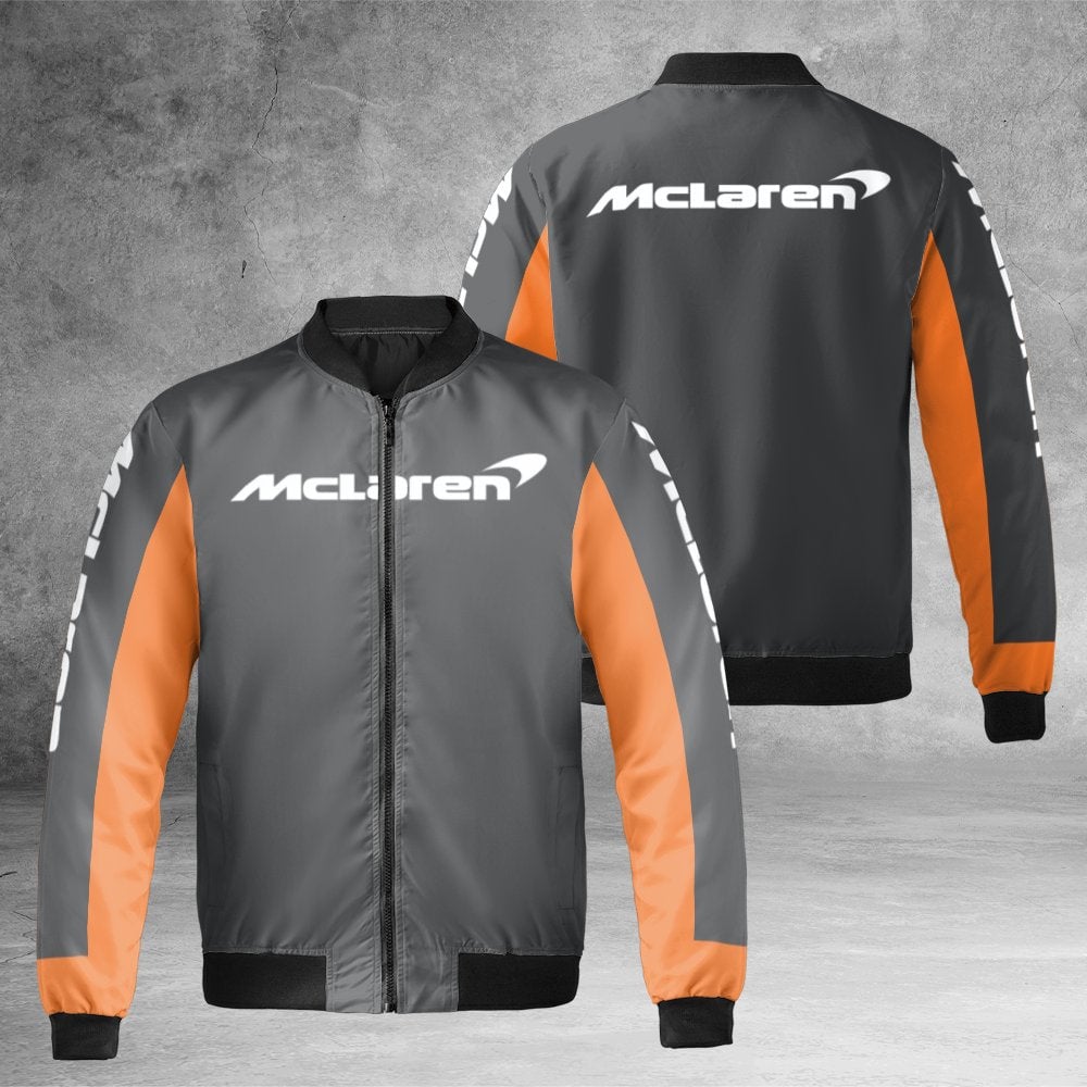 McLaren Racing Bomber Jacket | Windproof Orange & Grey Sportswear | Durable Nylon Shell | Premium Gift for Formula 1 and Auto
