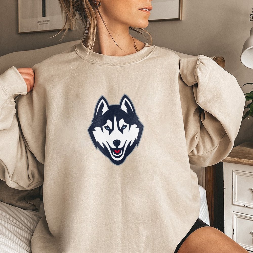 UConn Husky Sweatshirt | Collegiate Mascot Graphic Crewneck | Premium Cotton Blend | Fan Apparel Gift for Students and Alumni