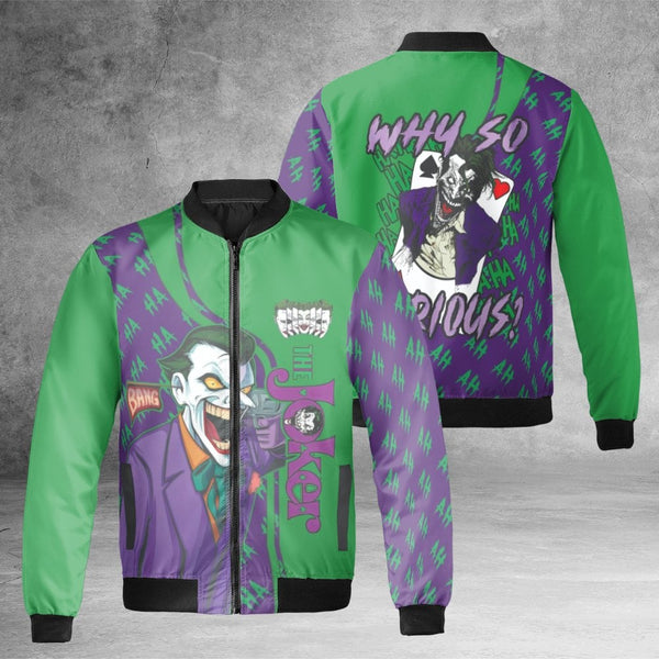 Villain Graphic Bomber Jacket | Why So Serious Joker Quote Print | Durable Nylon Streetwear | Unisex Premium Comic Book Fan G