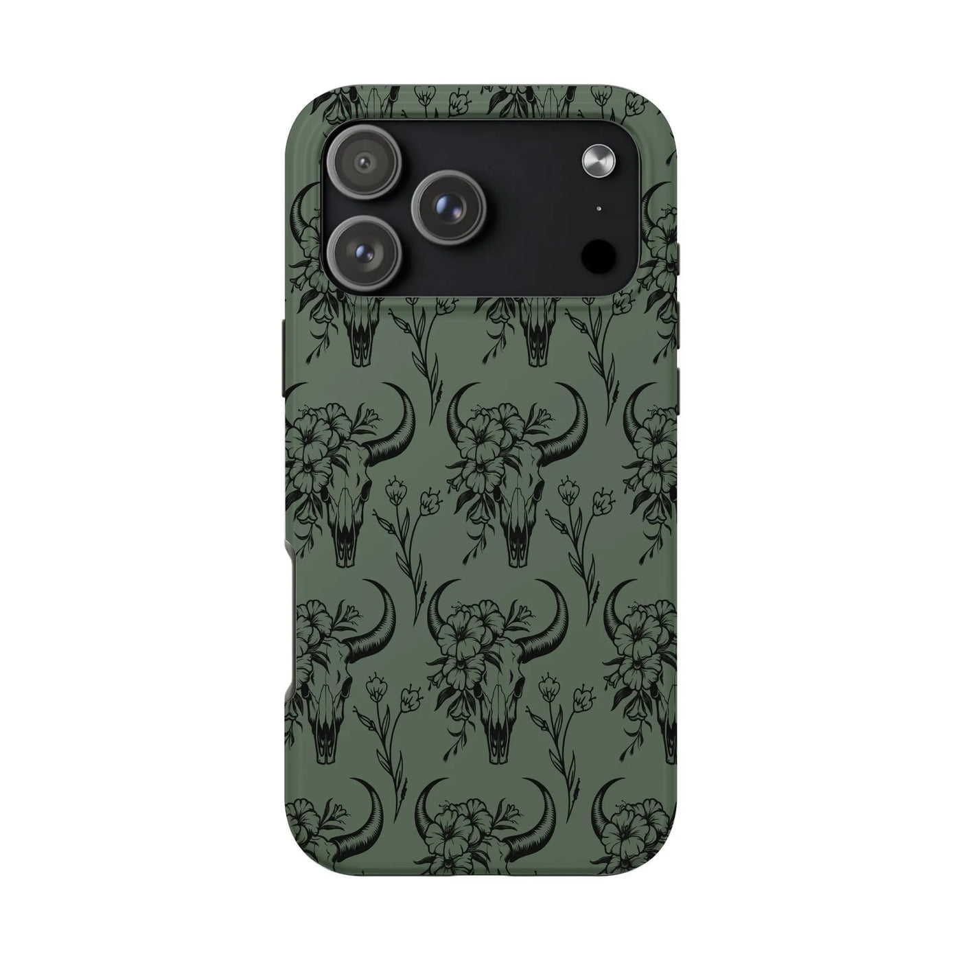 Floral Bull Skull iPhone Case | Boho Desert Western Art | Dual-Layer Polycarbonate Protection | Trendy Minimalist Gift for Na