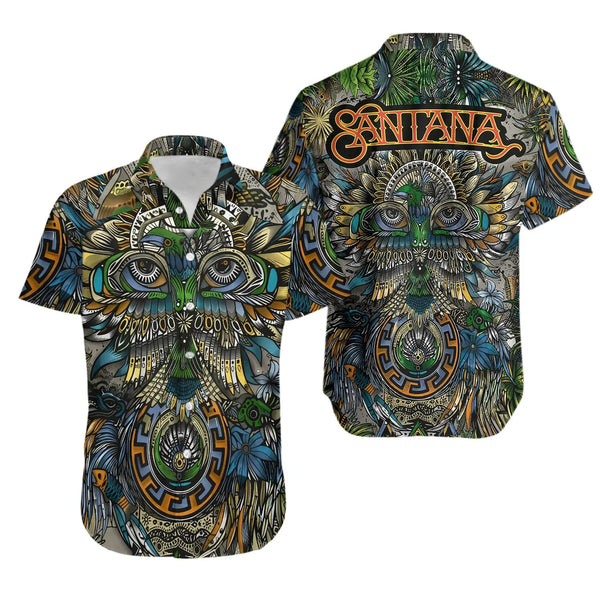 Santana Hawaiian Button Shirt | Psychedelic Rock Music Graphic Art | Lightweight Breathable Fabric | Premium Festival Summer 